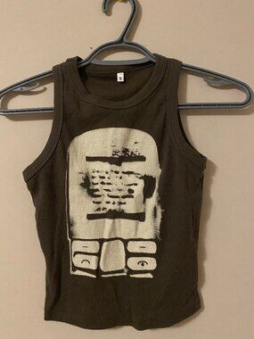 army green ribbed graphic tank top